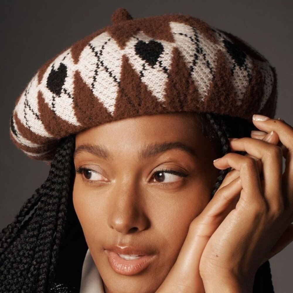 NWOT Anthropologie Maeve Icon Beret in Brown Motif